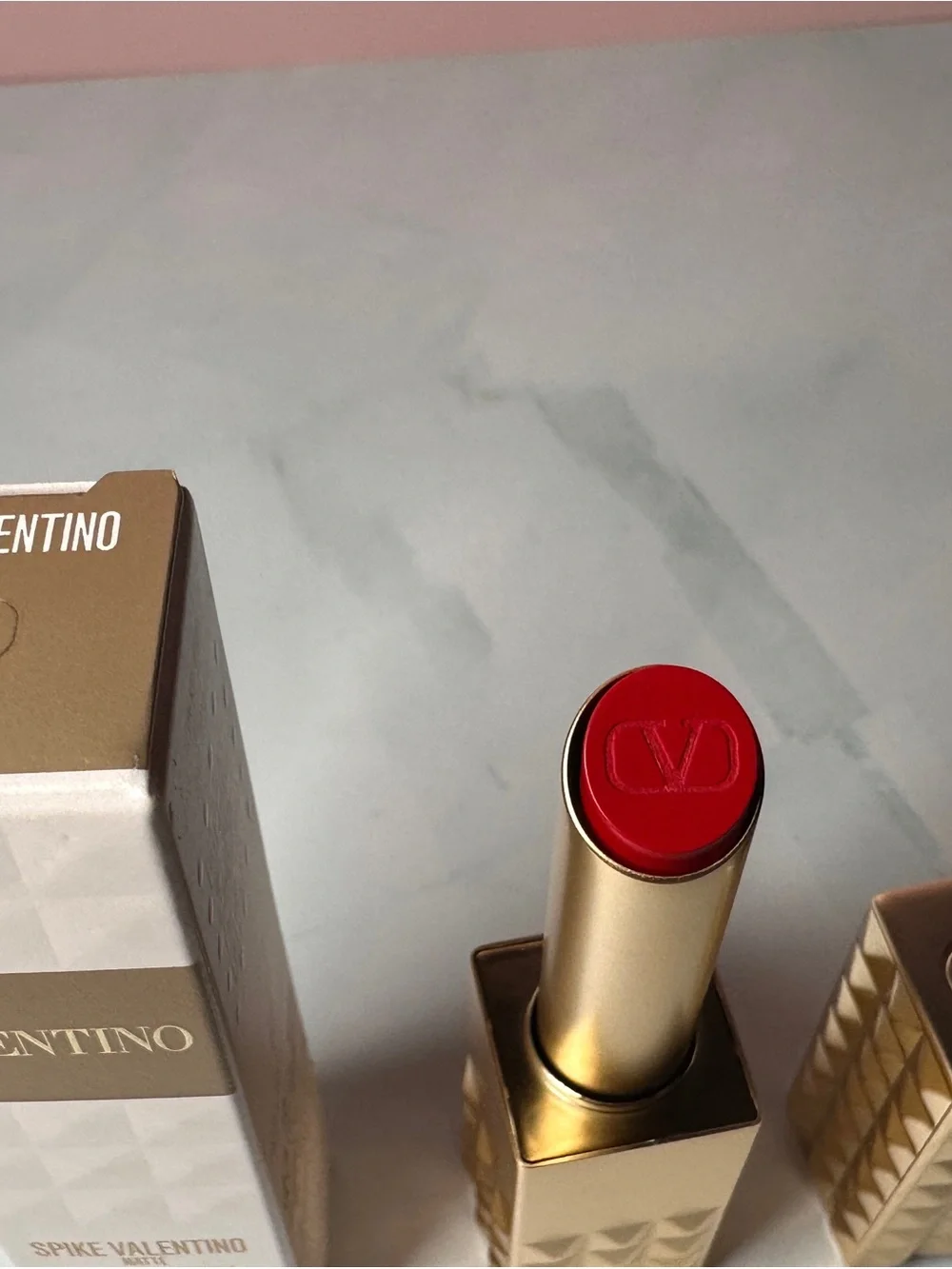 Valentino Spike Matte Lipstick — Classic Red with Gold Stud Case